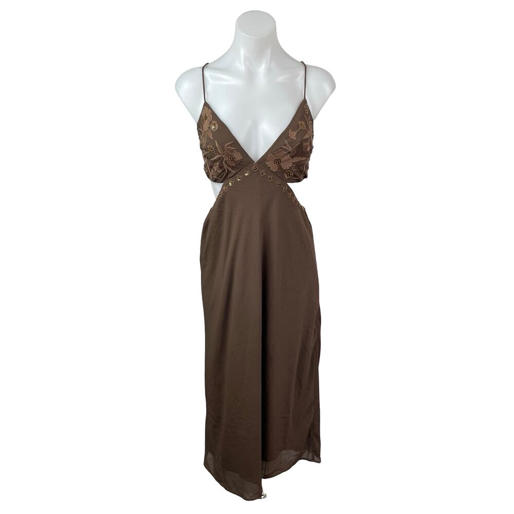 NEW Abercrombie & Fitch Beaded Embroidered Cut Out Sleeveless Midi Cami Dress M
